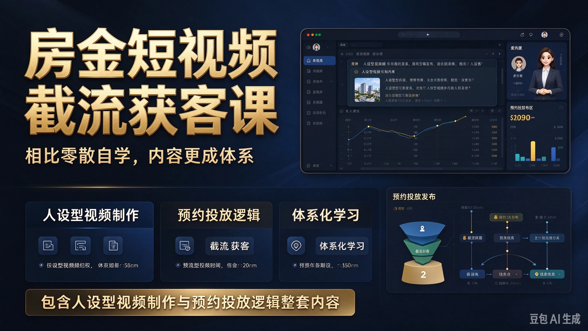 【精】房金短视频截流获客相比零散自学内容更成体系，包含人设型视频制作与预约投放逻辑整套内容-知行客