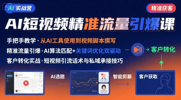 【精】AI+短视频引爆精准客户实战营，手把手教你引爆Ai短视频精准流量 | 资源下载 - 知行客网赚项目-副业赚钱-互联网创业-资源整合知行客