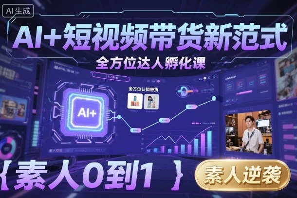 AI+短视频带货新范式全方位达人孵化课，素人也可以从0到1，全方位认知短视频带货 | 资源下载 - 知行客网赚项目-副业赚钱-互联网创业-资源整合知行客