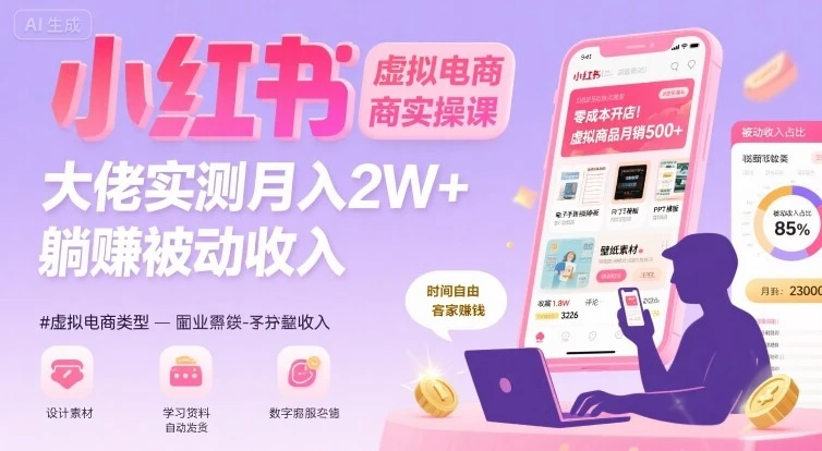 【精】小红书虚拟电商,大佬实测月入2W+,实现被动收入 【精】小红书虚拟电商,大佬实测月入2W+,实现被动收入