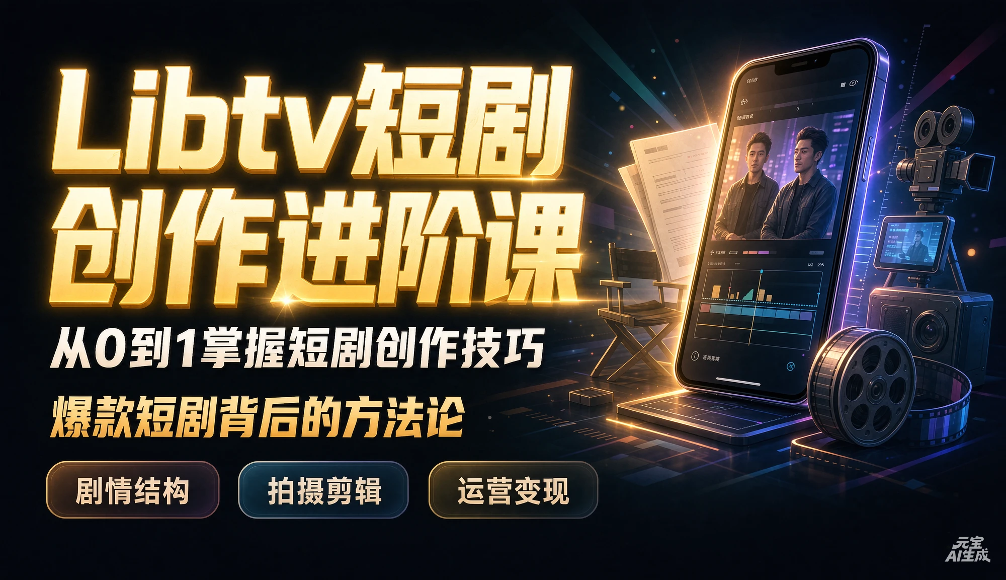 【精】Libtv短剧创作进阶课，搭建一套成熟标准化AI短剧制作工作流，带你从素材创作走向专业镜头叙事-知行客