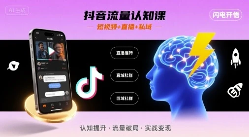 【精】抖音流量认知课，短视频+直播+私域，认知提升，闪电开悟 | 资源下载 - 知行客网赚项目-副业赚钱-互联网创业-资源整合知行客