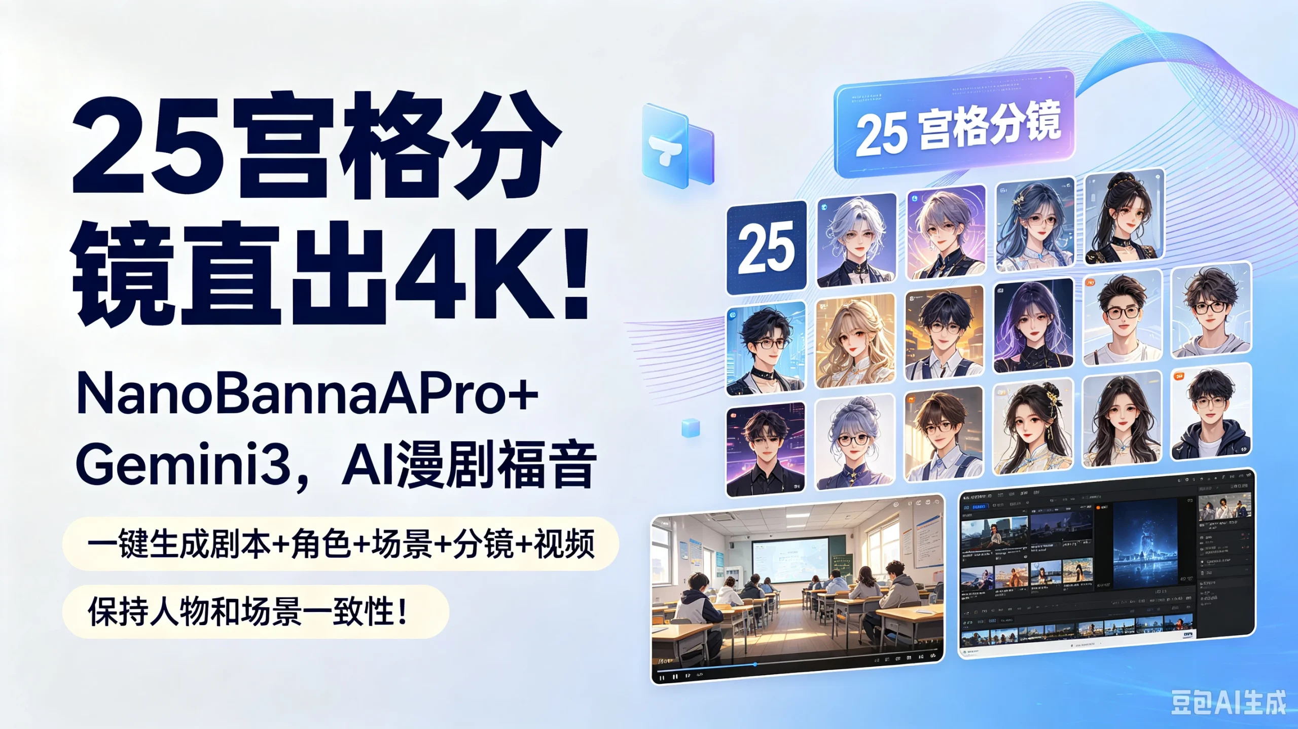 【精】25宫格分镜直出4K！NanoBananaPro+Gemini3，AI漫剧福音（一键生成剧本+角色+场景+分镜+视频）保持人物和场景一致性！-知行客