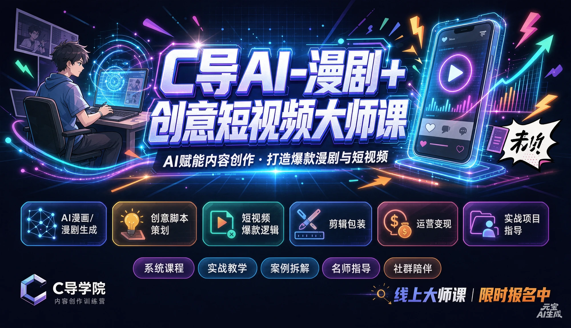 【精】C导AI-漫剧+创意短视频大师课，AI赋能内容创作·打造爆款漫剧与短视频-知行客