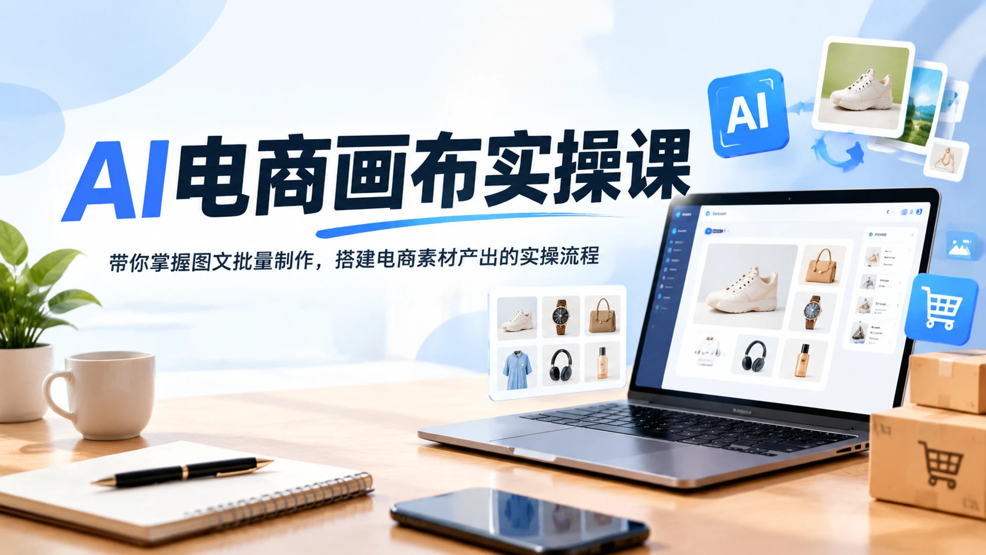 【精】AI电商画布实操课，带你掌握图文批量制作，搭建电商素材产出的实操流程-知行客