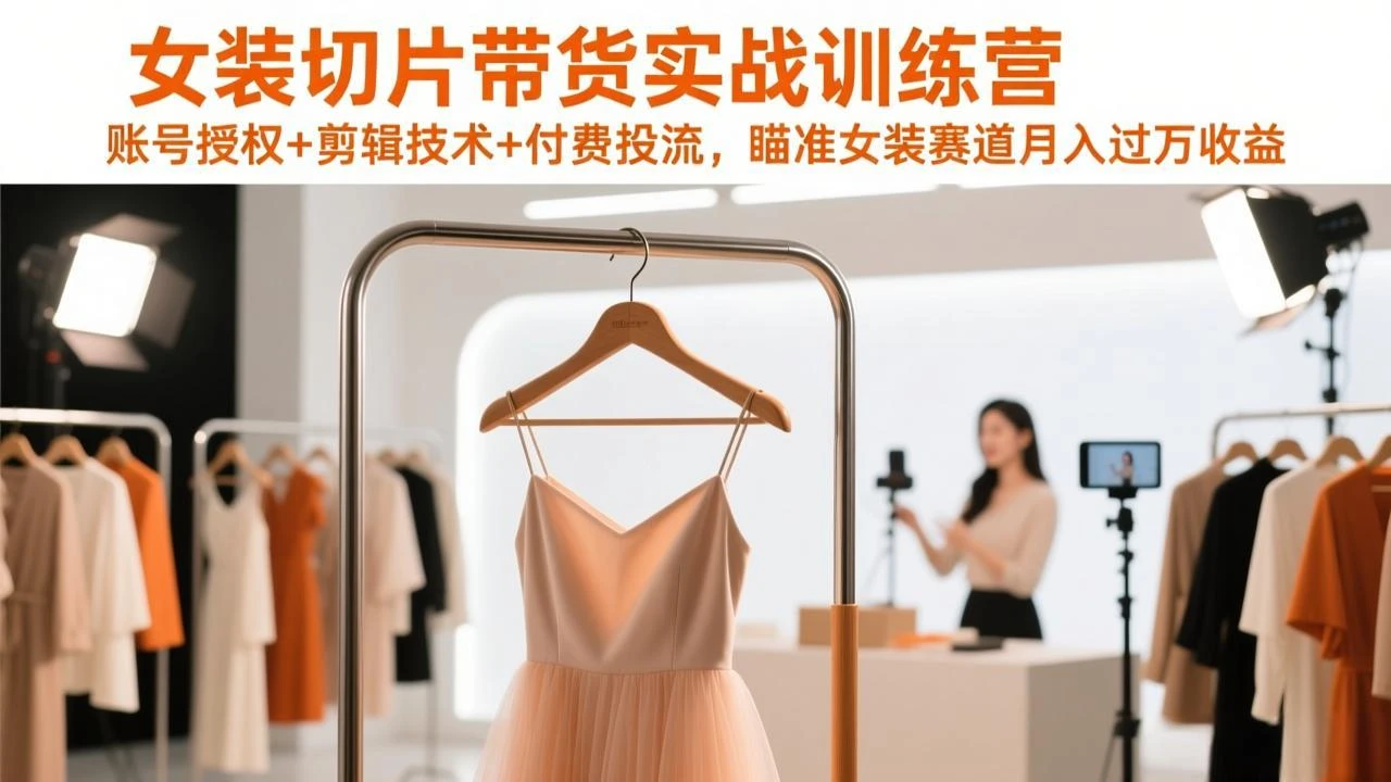 【精】女装切片带货实战训练营，账号授权+剪辑技术+付费投流，瞄准女装赛道月入过万收益网赚项目-副业赚钱-互联网创业-资源整合知行客