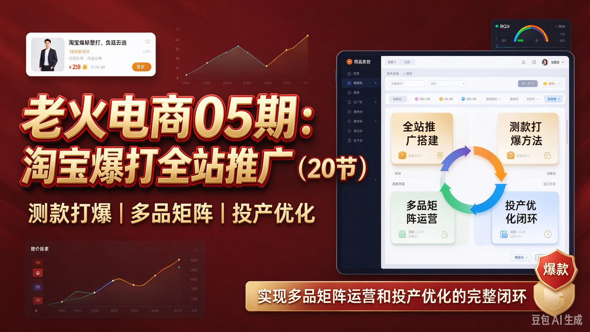 【精】老火电商05期：淘宝爆打全站推广（20节），带你掌握全站推广搭建与测款打爆方法，实现多品矩阵运营和投产优化的完整闭环-知行客