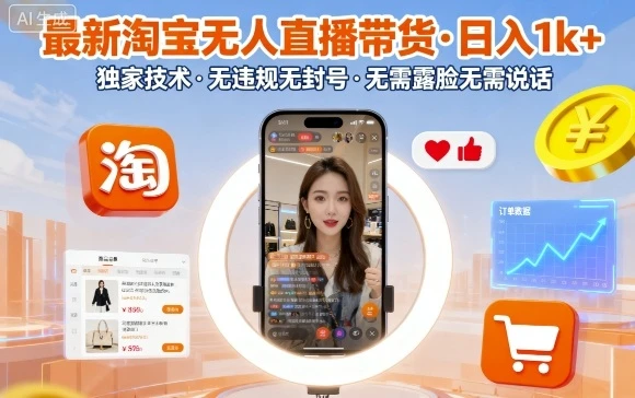 最新淘宝无人直播带货,日入1k+,独家技术,无违规无封号,无需露脸无需说话【揭秘】 最新淘宝无人直播带货,日入1k+,独家技术,无违规无封号,无需露脸无需说话【揭秘】
