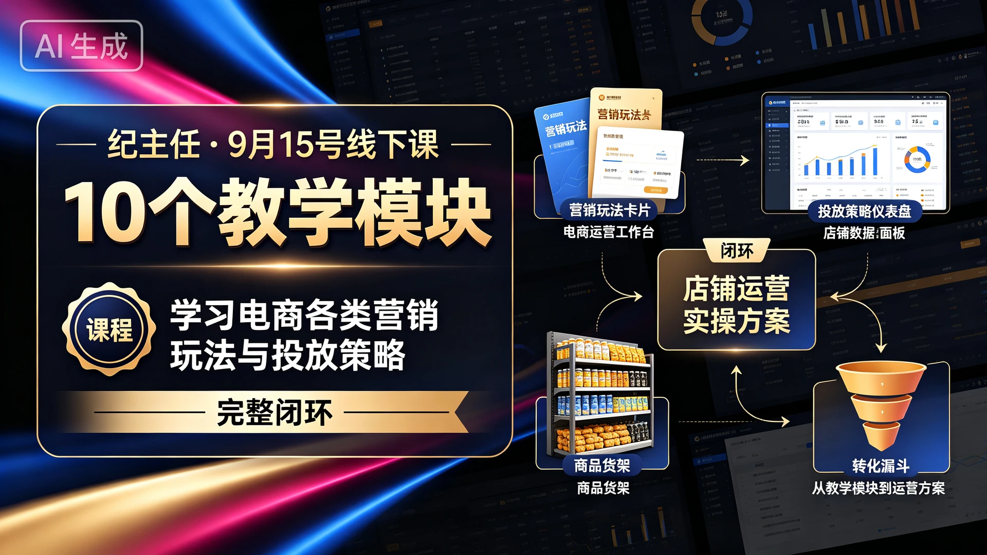 【精】纪主任・9月15号线下课，带你通过10个教学模块学习电商各类营销玩法与投放策略，掌握店铺运营实操方案的完整闭环-知行客
