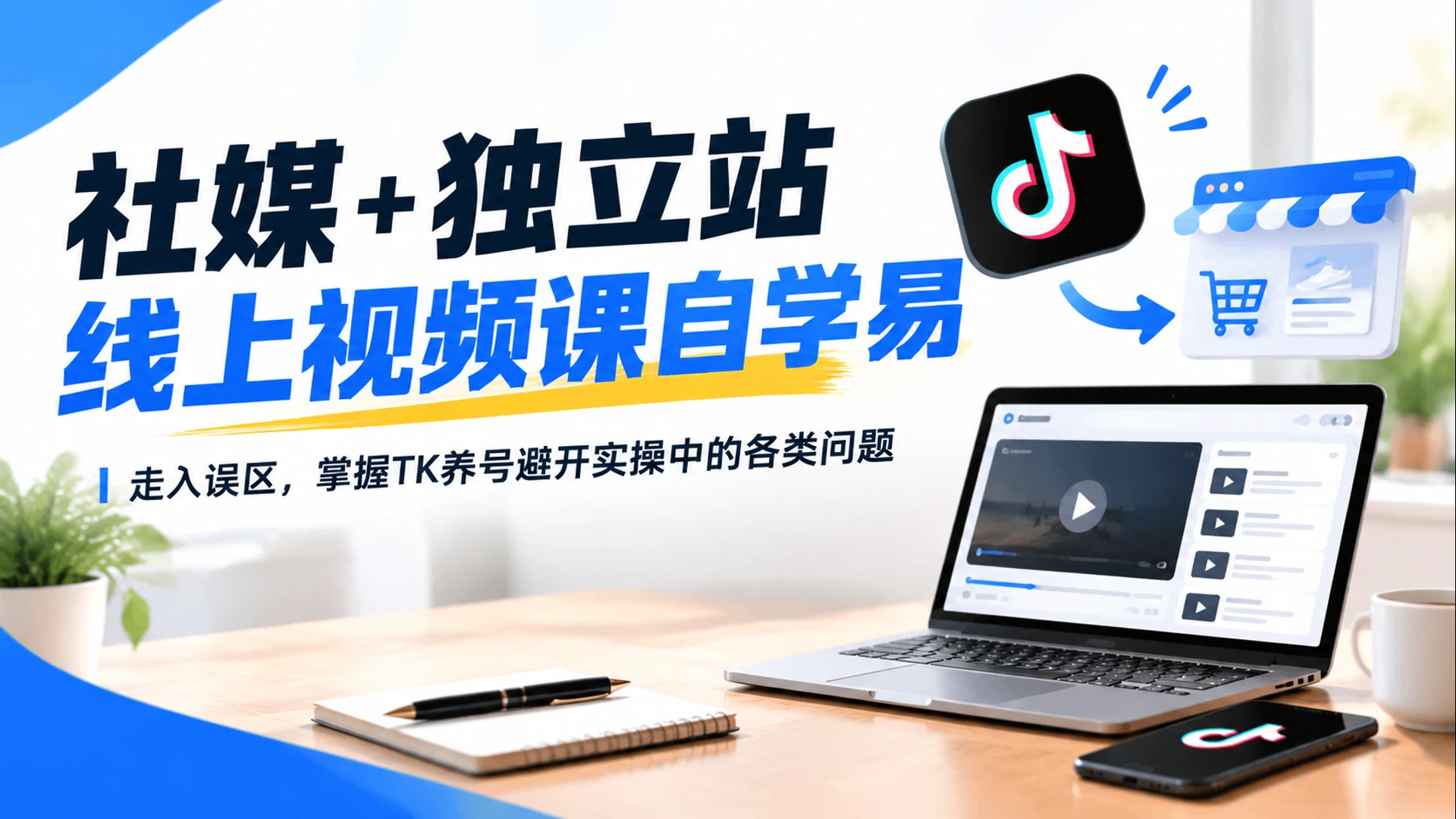【精】社媒 + 独立站线上视频课自学易走入误区，掌握TK养号避开实操中的各类问题-知行客