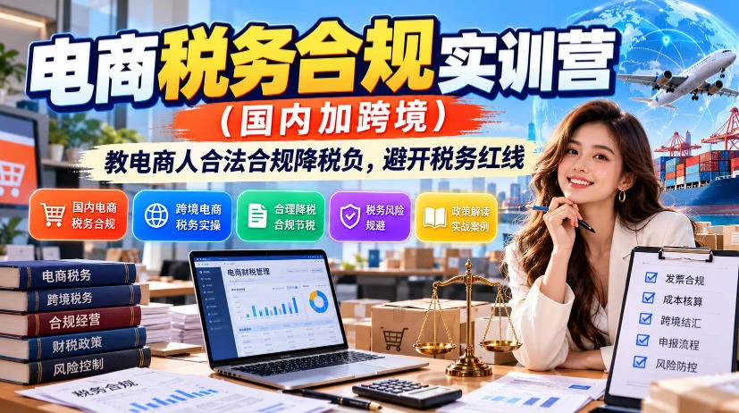 【精】电商税务合规实训营（国内加跨境），教电商人合法合规降税负，避开税务红线-知行客