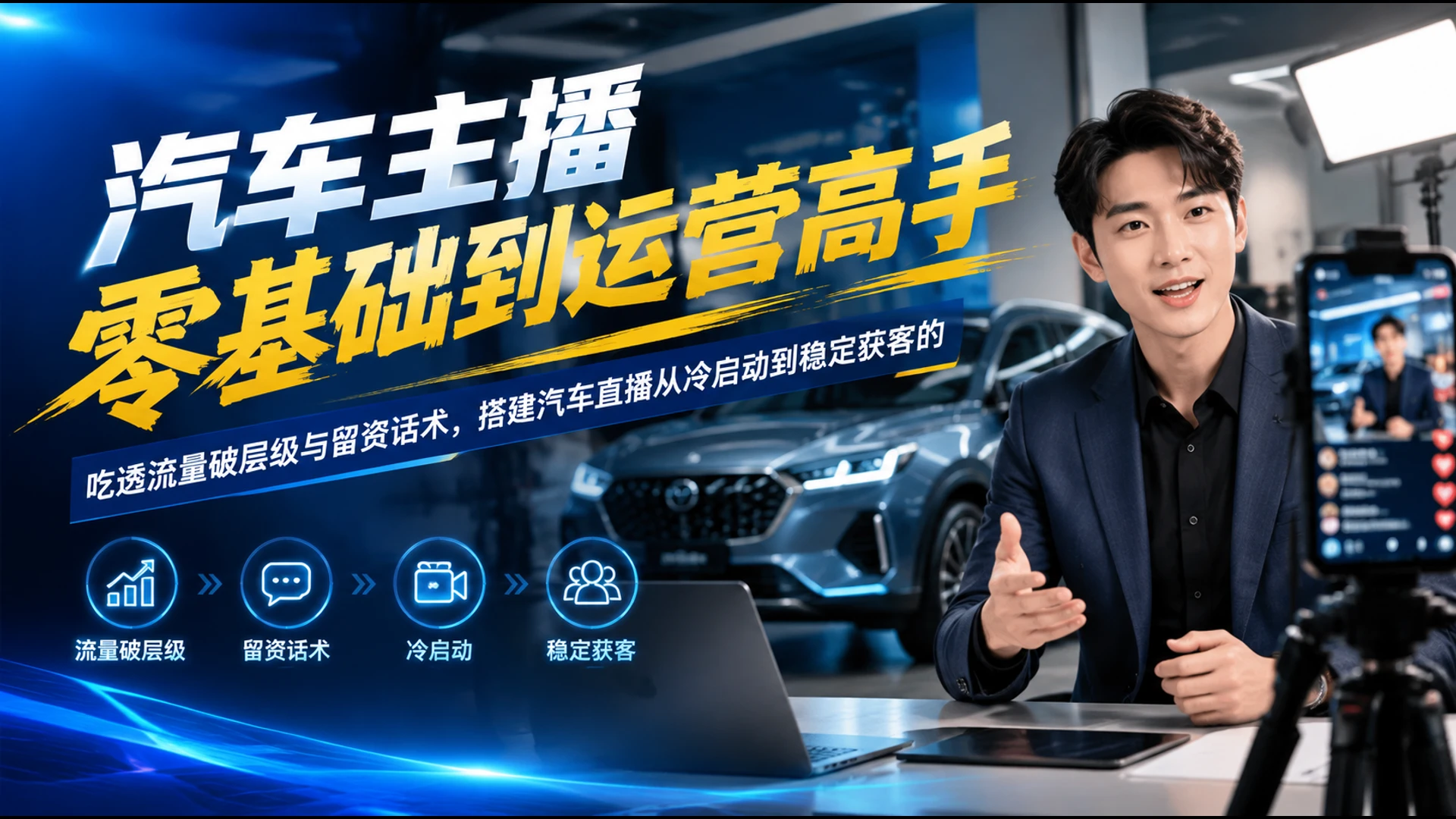 【精】汽车主播零基础到运营高手，吃透流量破层级与留资话术，搭建汽车直播从冷启动到稳定获客的 | 资源下载 - 知行客-知行客