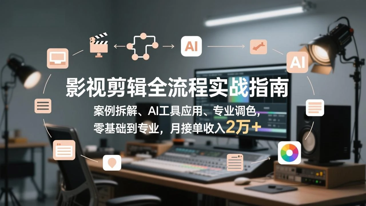 【精】影视剪辑全流程实战指南，案例拆解、AI工具应用、专业调色，零基础到专业，月接单收入2万+网赚项目-副业赚钱-互联网创业-资源整合知行客