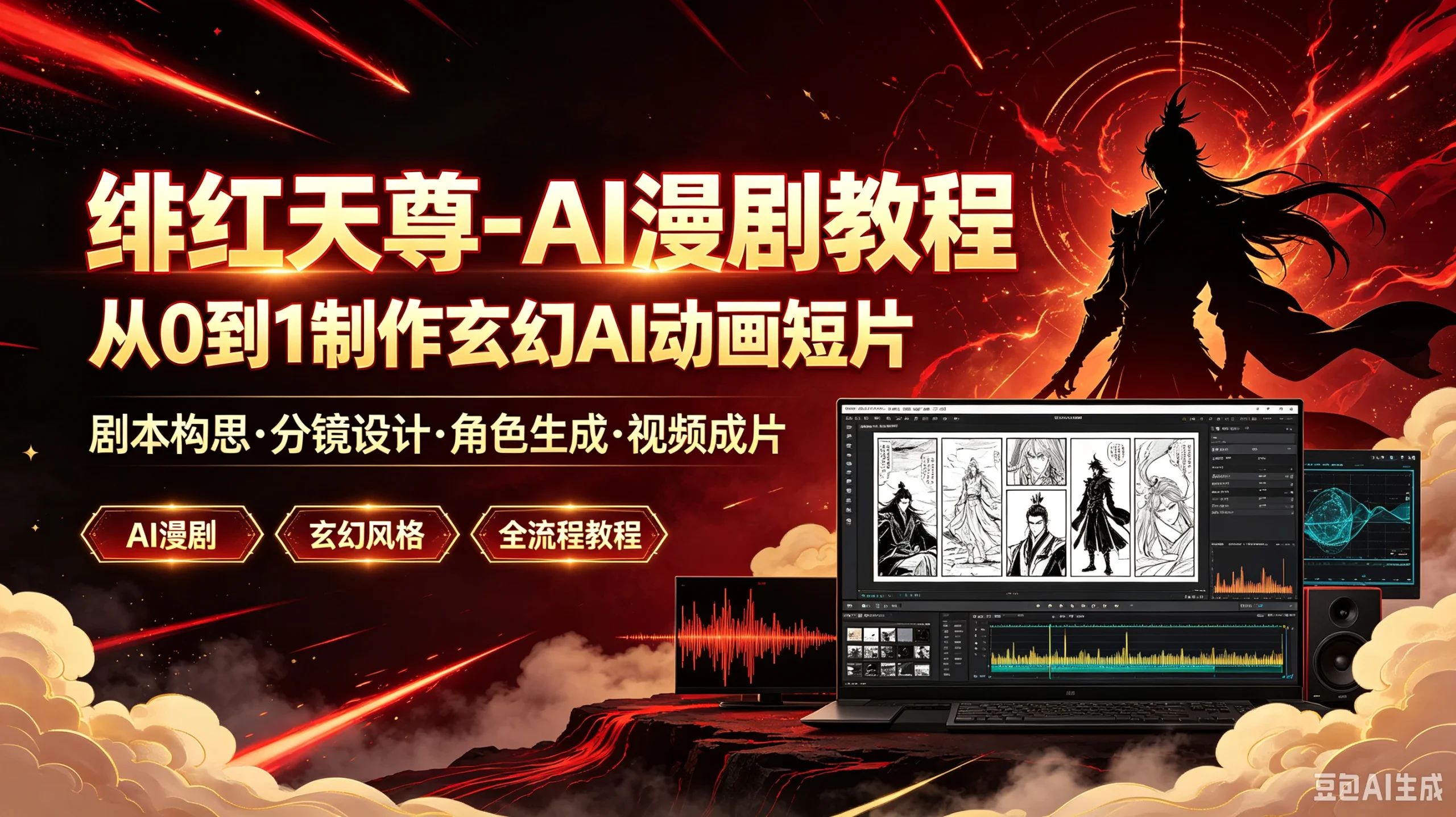 【精】绯红天尊-AI漫剧教程从O到1制作玄幻AI动画短片,剧本构思·分镜设计·角色生成·视频成片 | 资源下载 - 知行客-知行客