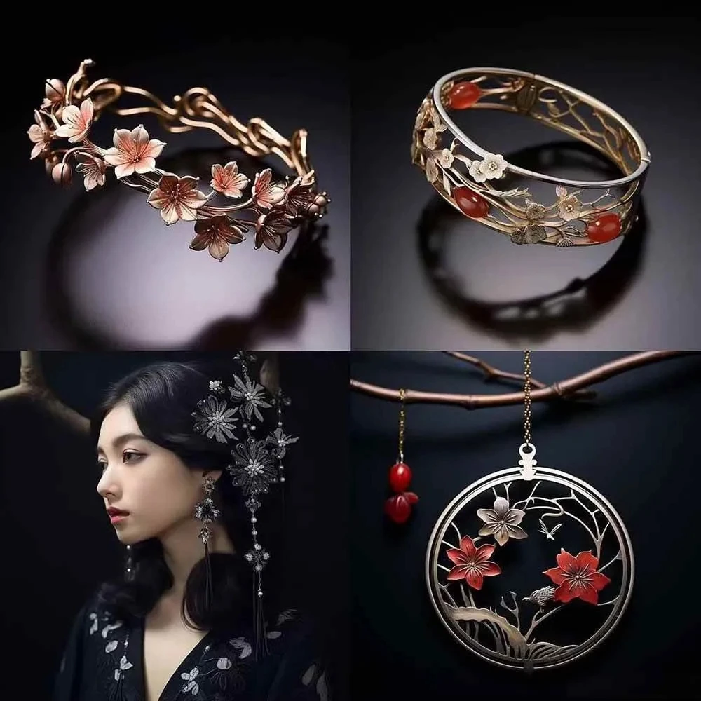 460+专业Midjourney珠宝摄影AI提示词+成效果图，戒指/项链/耳环/手链/宝石/及奢侈配饰等全品类