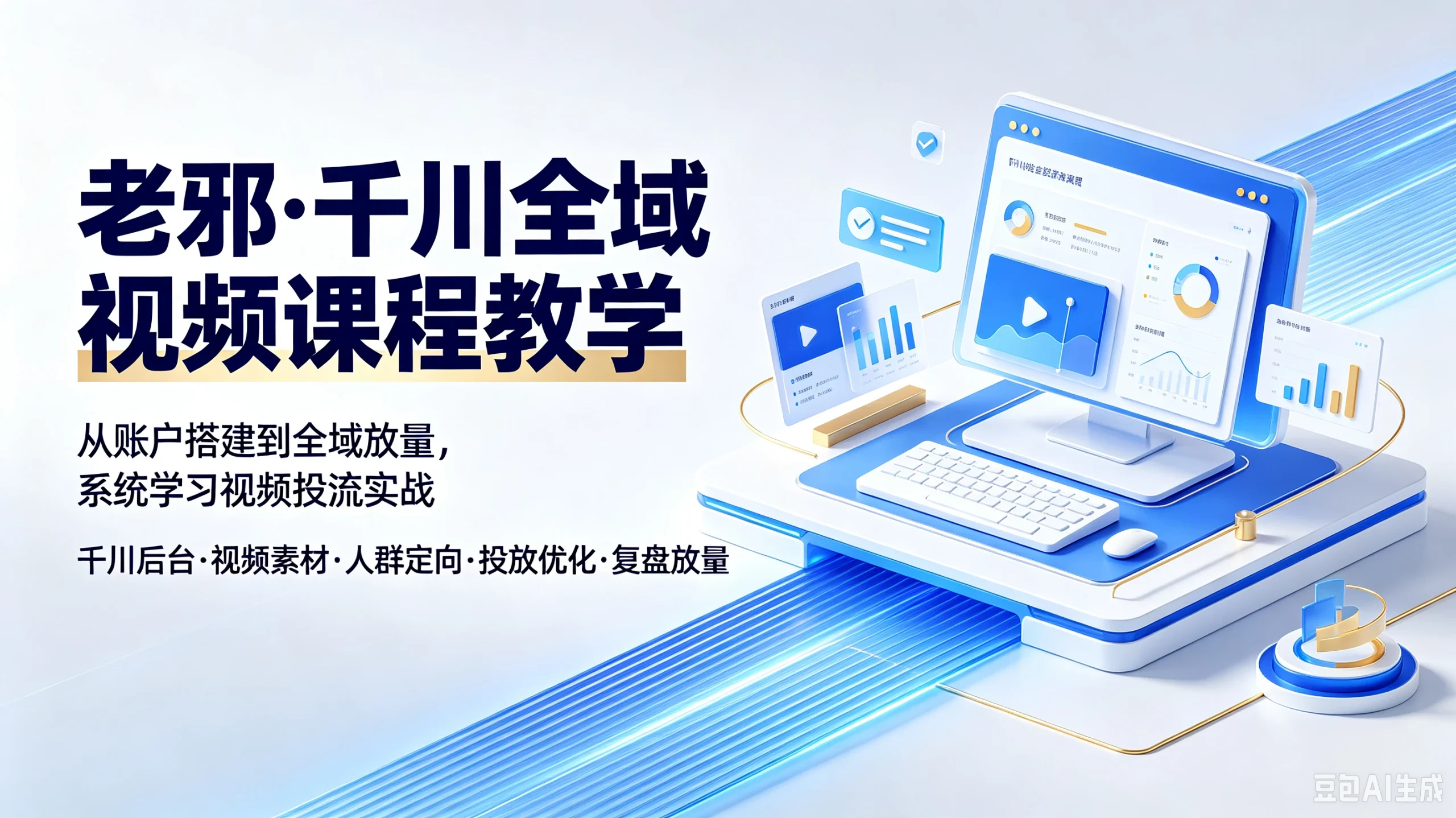 【精】老邪·千川全域视频课程教学，从账户搭建到全域放量，系统学习视频投流实战，千川后台、视频素材、人群定向、投放优化、复盘放量-知行客