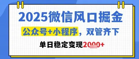 2025微信风口掘金，公众号+小程序双管齐下，单日稳定变现1k+【揭秘】-知行客
