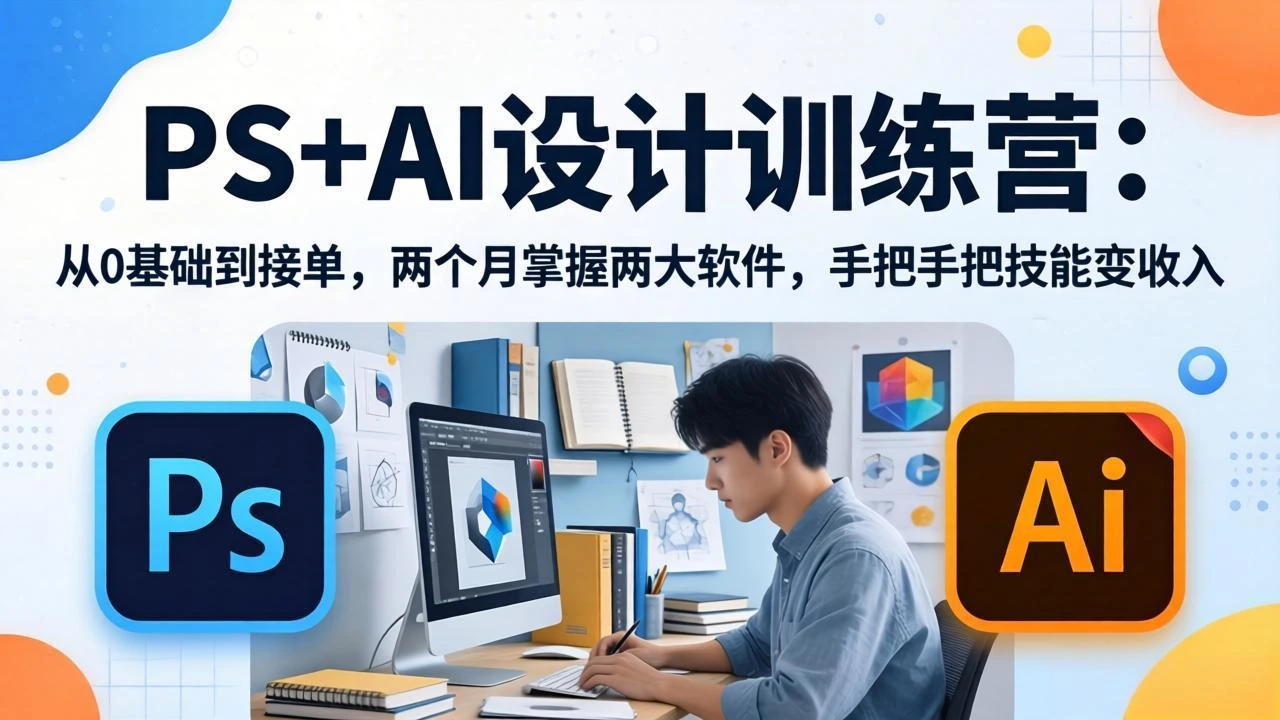 【精】PS+AI设计训练营：从0基础到接单，两个月掌握两大软件，手把手把技能变收入网赚项目-副业赚钱-互联网创业-资源整合知行客