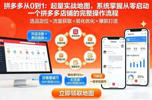 【精】拼多多从0到1：起量实战地图，系统掌握从零启动一个拼多多店铺的完整操作流程网赚项目-副业赚钱-互联网创业-资源整合知行客