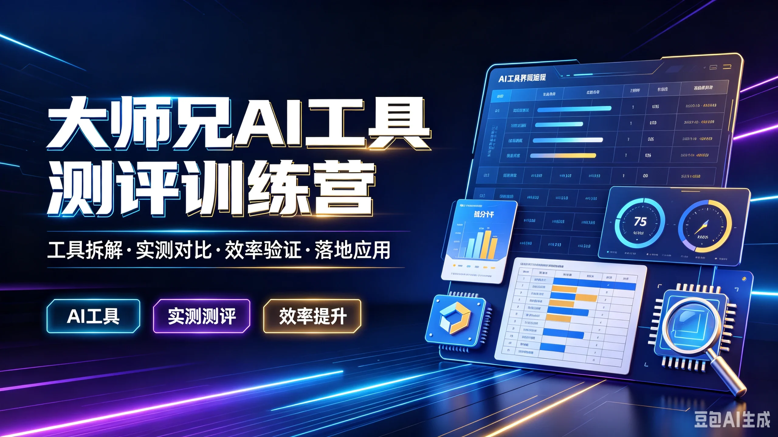 【精】大师兄AI工具测评训练营，工具拆解·实测对比·效率验证·落地应用，AI工具、实测测评、效率提升-知行客