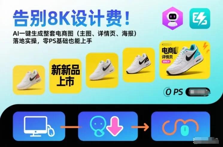 【精】告别8K设计费!AI一键生成整套电商图(主图、详情页、海报)落地实操,零PS基础也能上手 【精】告别8K设计费!AI一键生成整套电商图(主图、详情页、海报)落地实操,零PS基础也能上手