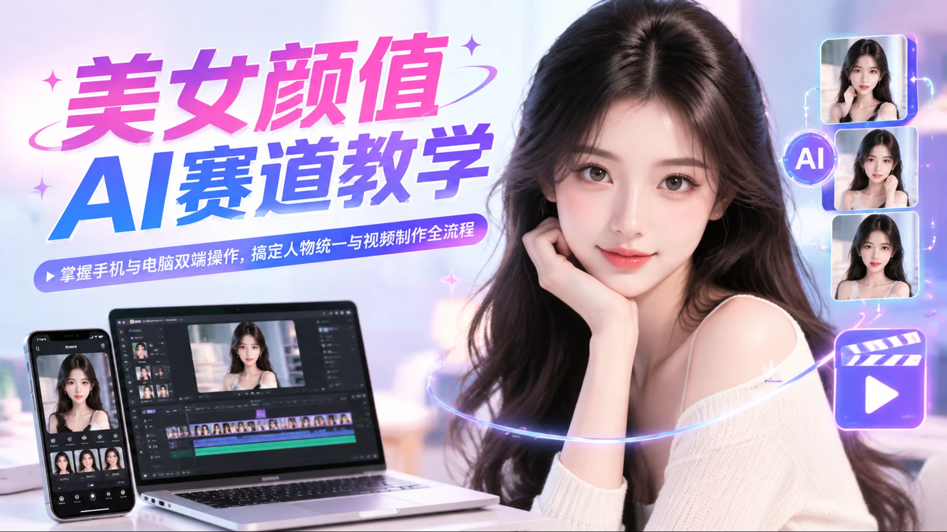 【精】美女颜值AI赛道教学,掌握手机与电脑双端操作,搞定人物统一与视频制作全流程 【精】美女颜值AI赛道教学,掌握手机与电脑双端操作,搞定人物统一与视频制作全流程