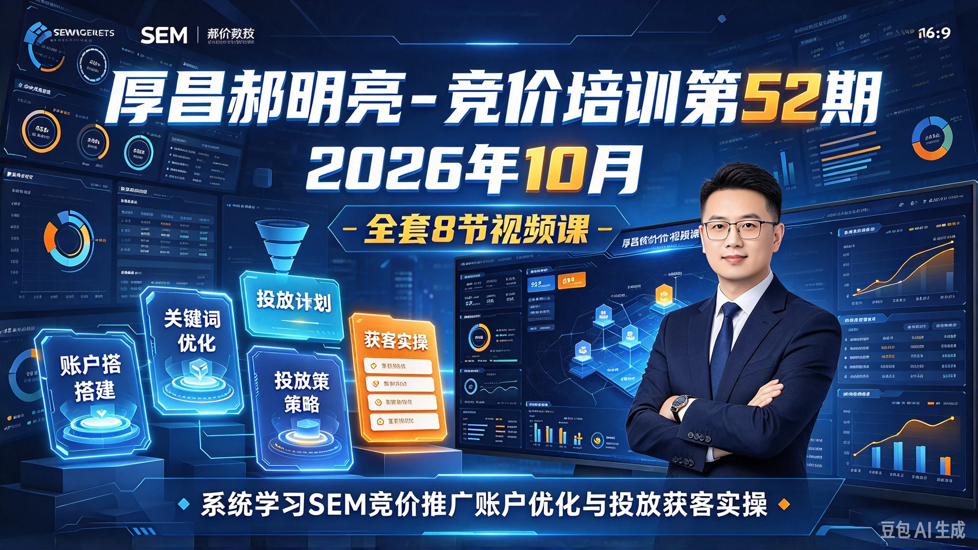 【精】厚昌郝明亮 - 竞价培训第52期2026年10月，全套8节视频课时，系统学习SEM竞价推广账户优化与投放获客实操-知行客
