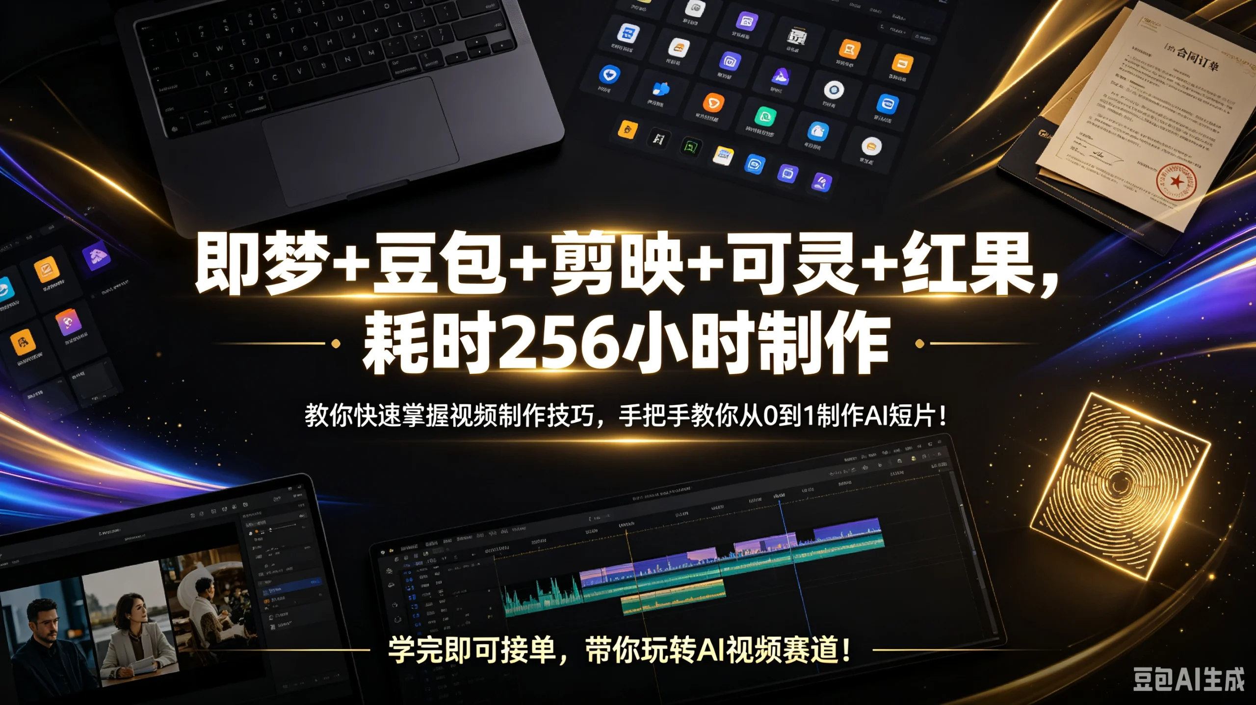 【精】即梦+豆包+剪映+可灵+红果，耗时256小时制作，教你快速掌握视频制作技巧，手把手教你从0到1制作AI短片！学完即可接单，带你玩转AI视频赛道！-知行客