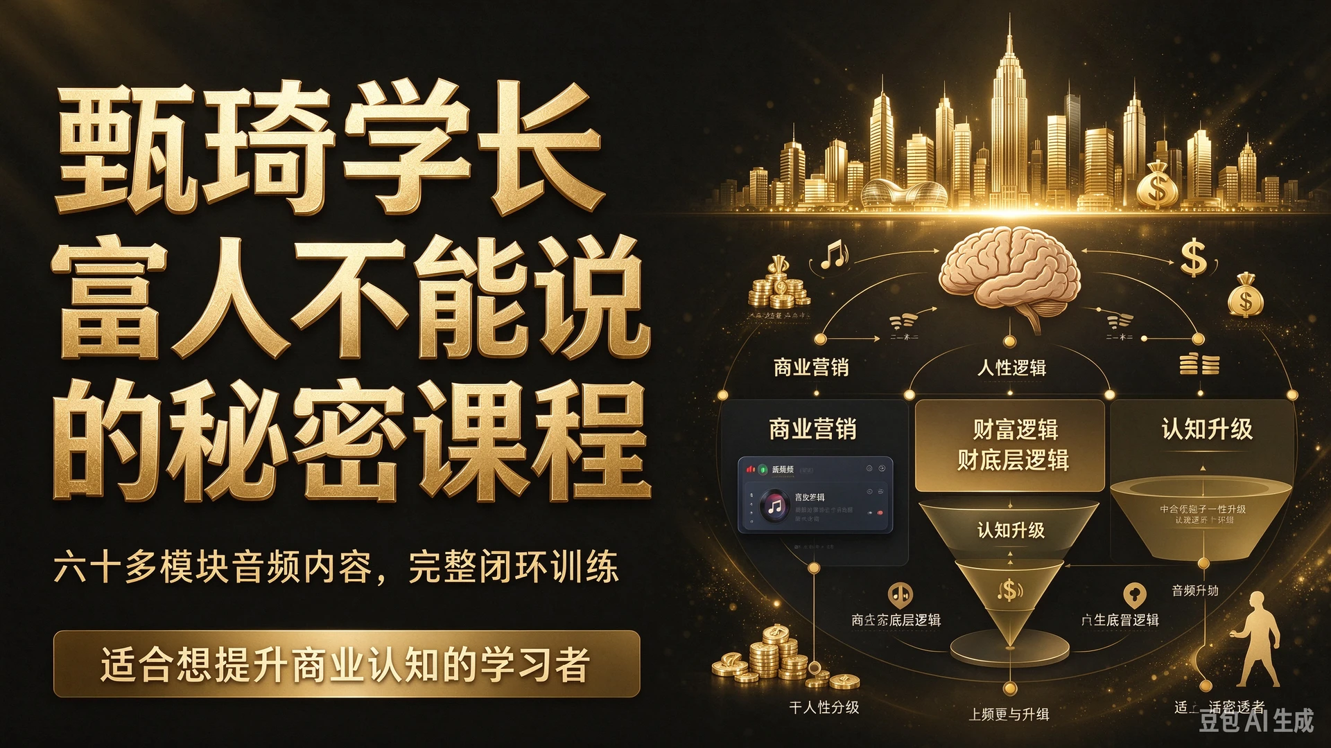甄琦学长富人不能说的秘密课程，带你研读六十多模块音频内容，了解商业营销、人性与财富底层逻辑，适合想提升商业认知的学习者的完整闭环-知行客