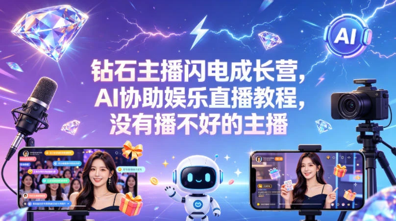 【精】钻石主播闪电成长营，Al协助娱乐直播教程，没有播不好的主播 | 资源下载 - 知行客网赚项目-副业赚钱-互联网创业-资源整合知行客