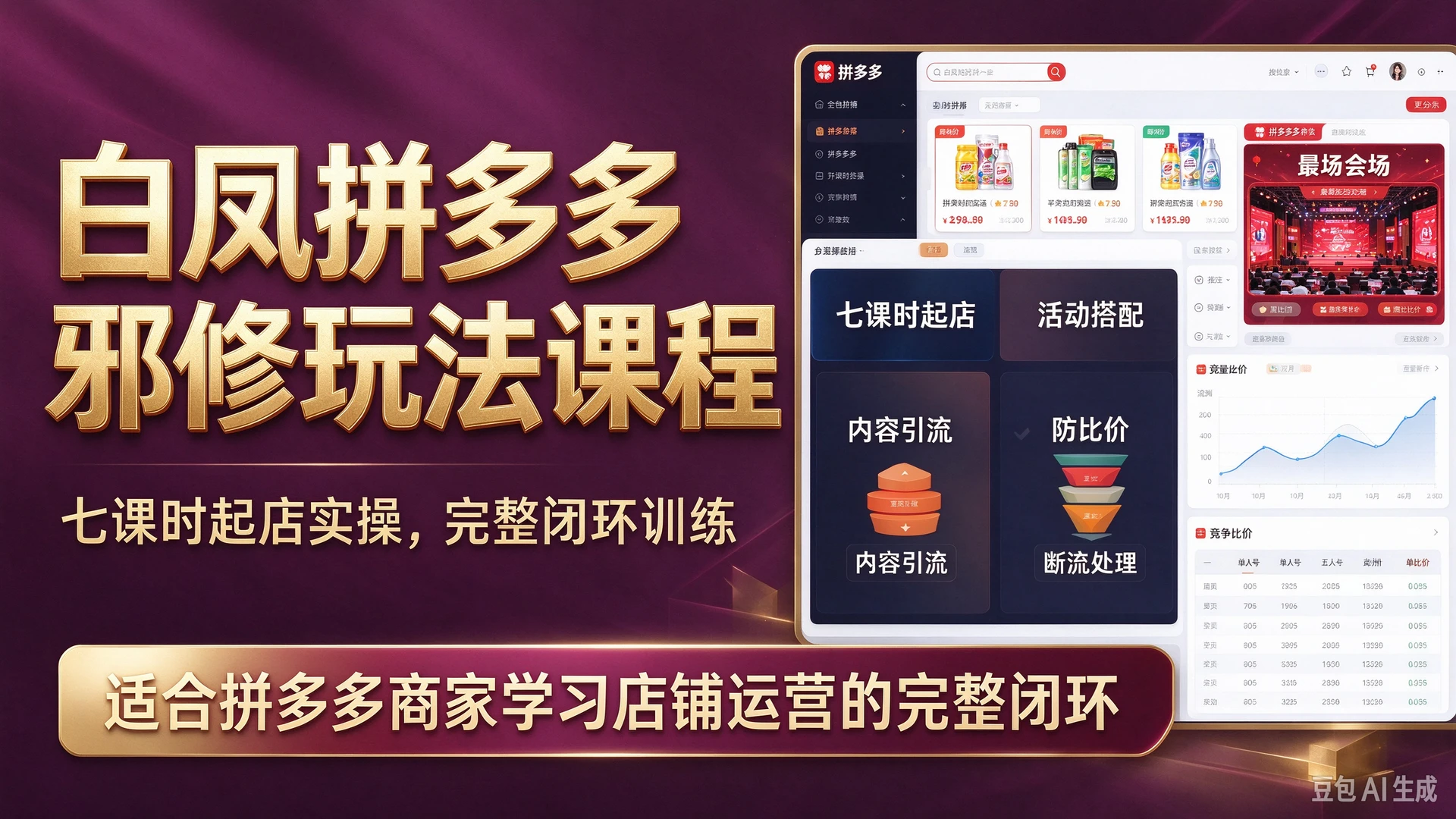 白凤拼多多邪修玩法课程，带你学习七课时起店实操、活动搭配与内容引流方法，掌握防比价与断流处理技巧，适合拼多多商家学习店铺运营的完整闭环-知行客