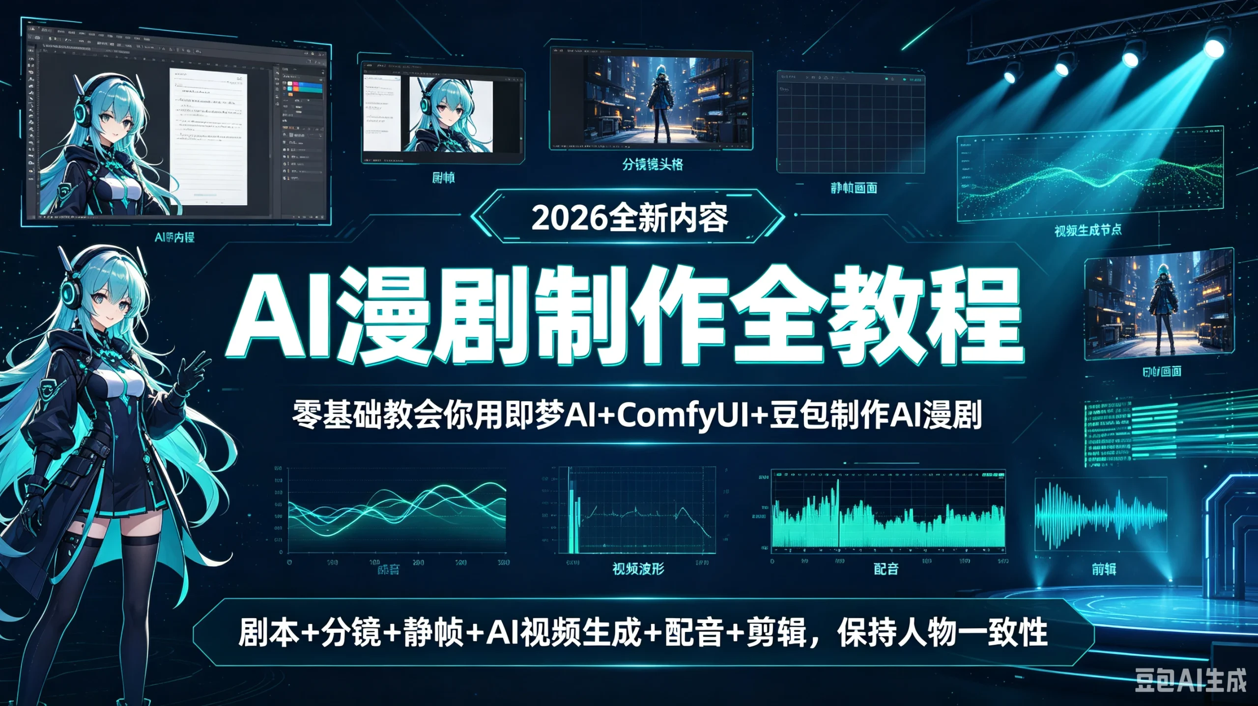 【精】AI漫剧制作全教程（2026全新内容）零基础教会你用（即梦ai+ComfyUI+豆包）制作ai漫剧！剧本+分镜+静帧+ai视频生成+配音+剪辑，保持人物一致性！-知行客