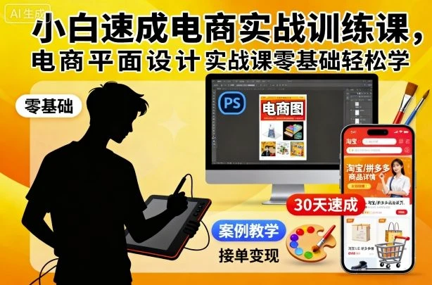 【精】小白速成电商实战训练课,电商平面设计实战课零基础轻松学 【精】小白速成电商实战训练课,电商平面设计实战课零基础轻松学