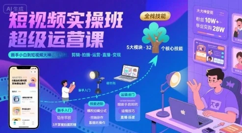 【精】短视频实操班超级运营课，新手小白到短视频大神必修课程，剪辑-拍摄-运营-直播-变现 | 资源下载 - 知行客网赚项目-副业赚钱-互联网创业-资源整合知行客