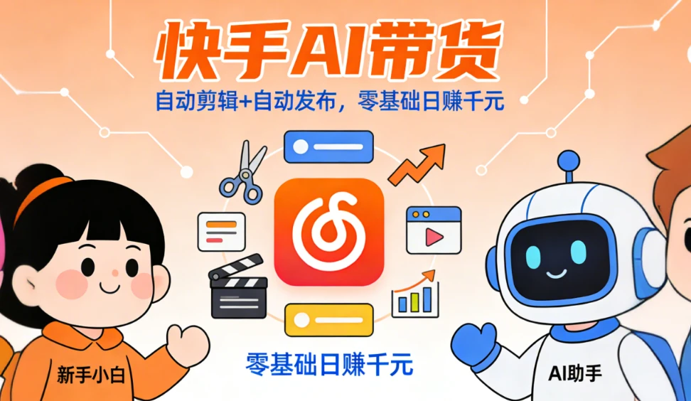 快手ai带货，全程ai自动剪辑，自动发布，小白直接上手，日入四位数 | 资源下载 - 知行客网赚项目-副业赚钱-互联网创业-资源整合知行客