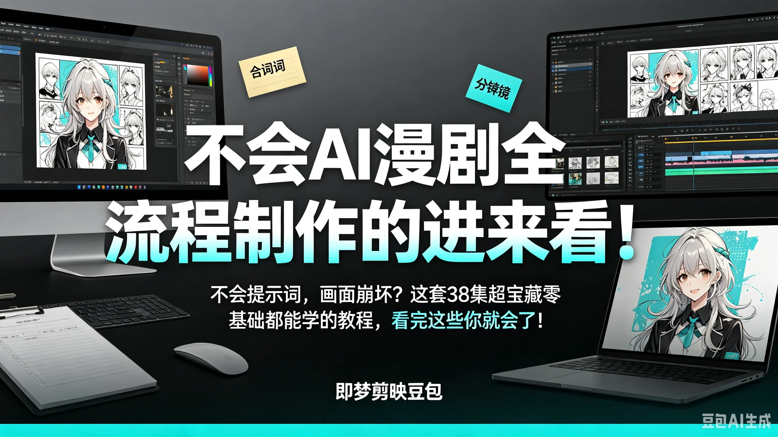 【精】不会AI漫剧全流程制作的进来看！不会提示词，画面崩坏？这套38集超宝藏零基础都能学的教程，看完这些你就会了！即梦剪映豆包-知行客