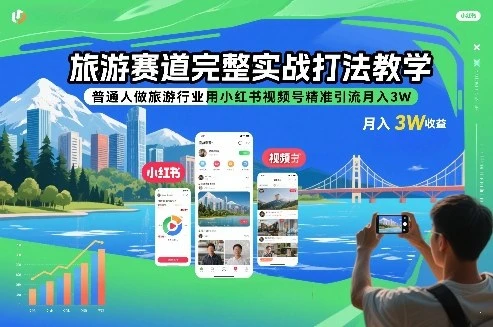 【精】旅游赛道完整实战打法教学，普通人做旅游行业用小红书视频号精准引流月入3W网赚项目-副业赚钱-互联网创业-资源整合知行客