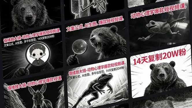 【精】情绪放大镜-动物心理学爆款短视频课，文案公式、AI生图、多平台变现，14天复制20W粉网赚项目-副业赚钱-互联网创业-资源整合知行客