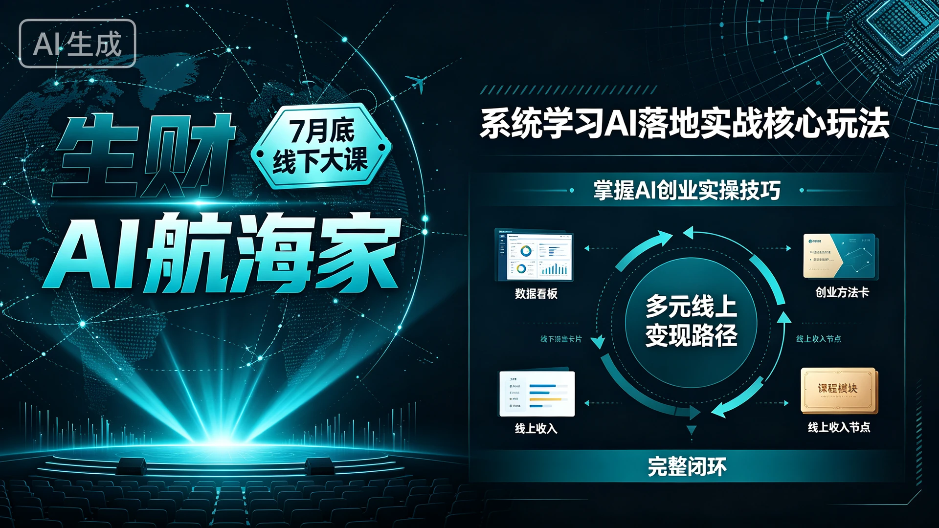【精】生财AI航海家7月底线下大课，带你系统学习AI落地实战核心玩法，掌握AI创业实操技巧解锁多元线上变现路径的完整闭环-知行客