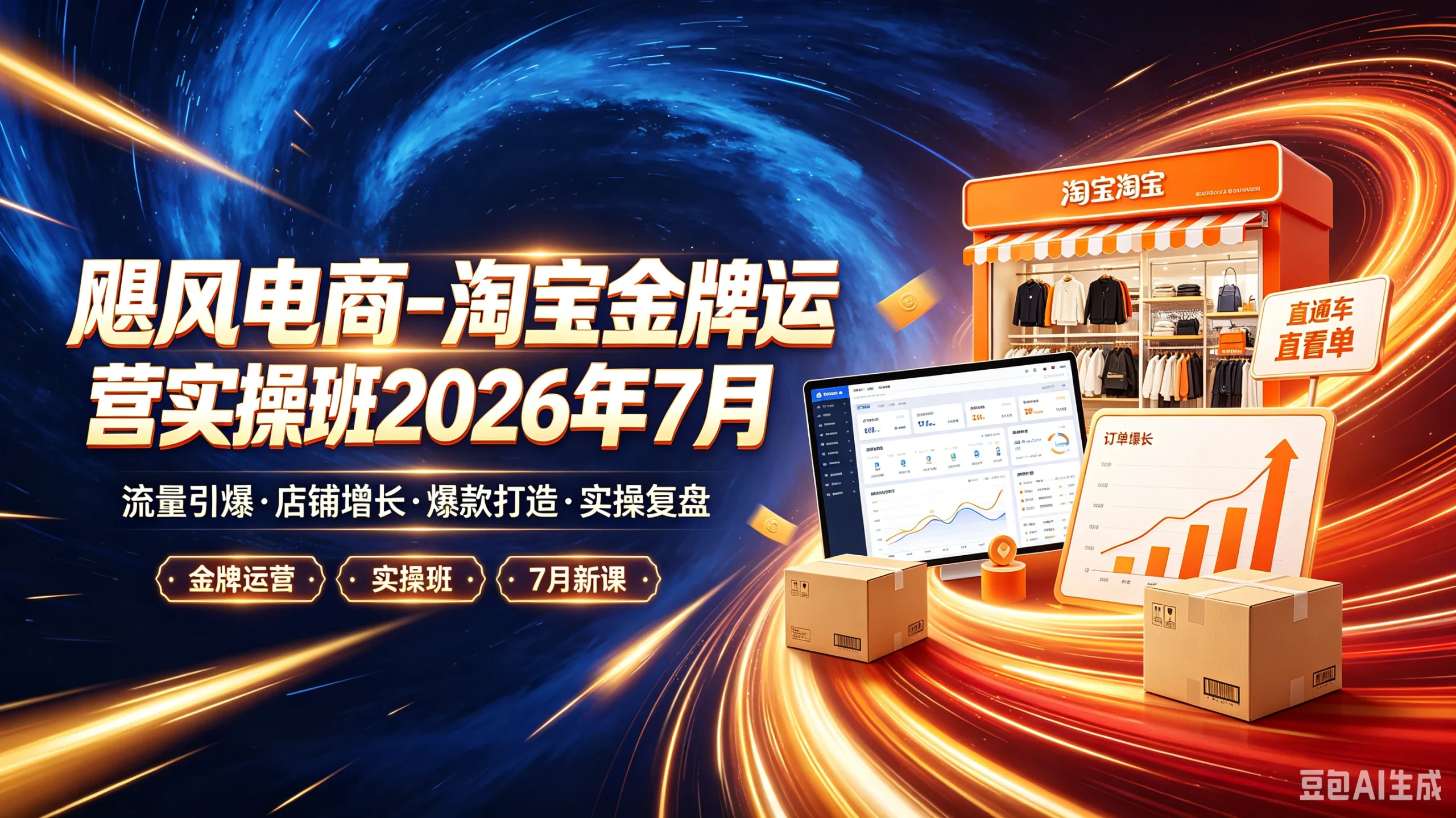 【精】飓风电商-淘宝金牌运营实操班2026年7月，流量引爆·店铺增长·爆款打造·实操复盘，金牌运营、实操班、7月新课-知行客