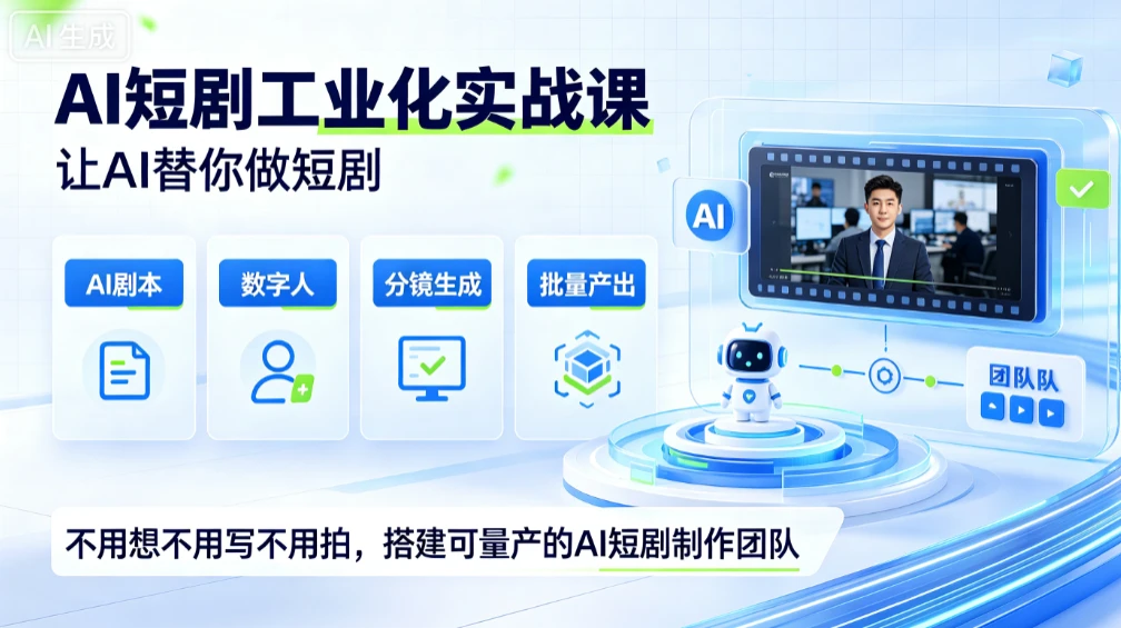 【精】AI短剧工业化实战课，让AI替你做短剧，不用想不用写不用拍，搭建可量产的AI短剧制作团队 | 资源下载 - 知行客-知行客