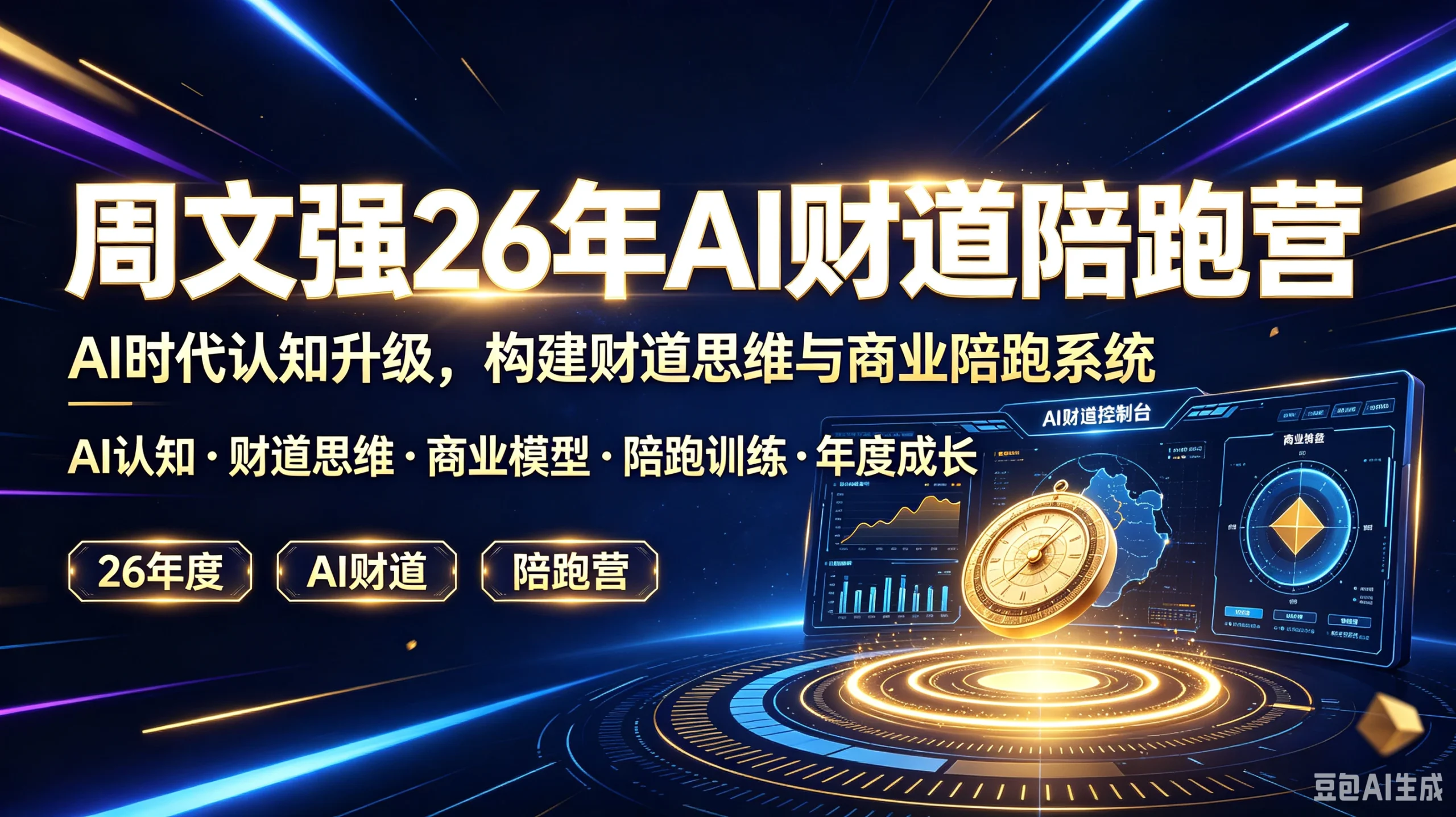【精】周文强26年AI财道陪跑营，AI时代认知升级，构建财道思维与商业陪跑系统，AI认知、财道思维、商业模型、陪跑训练、年度成长青业城盘-知行客