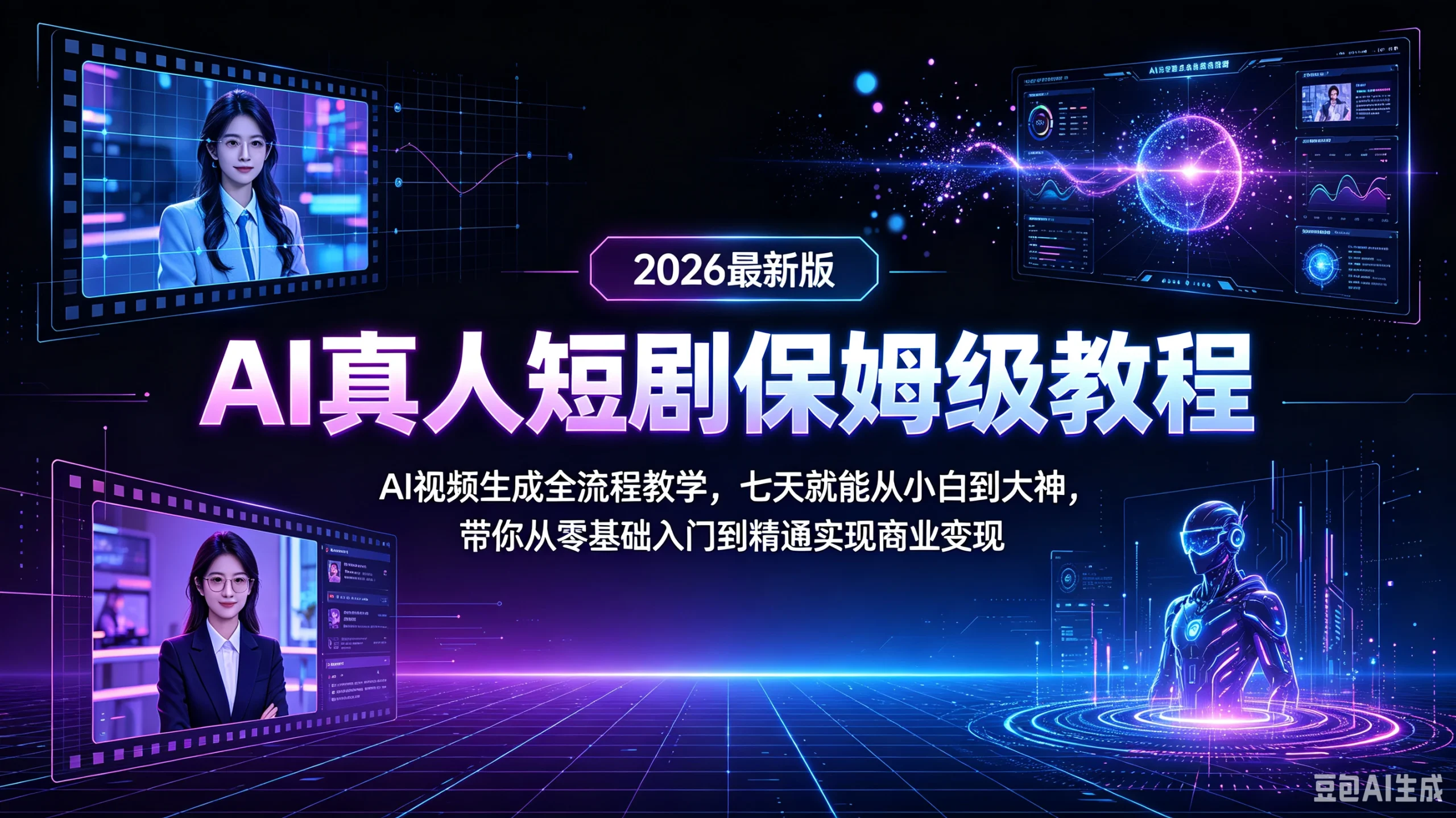 【精】AI真人短剧保姆级教程！2026最新版AI视频生成全流程教学！七天就能从小白到大神！带你从零基础入门到精通实现商业变现！-知行客