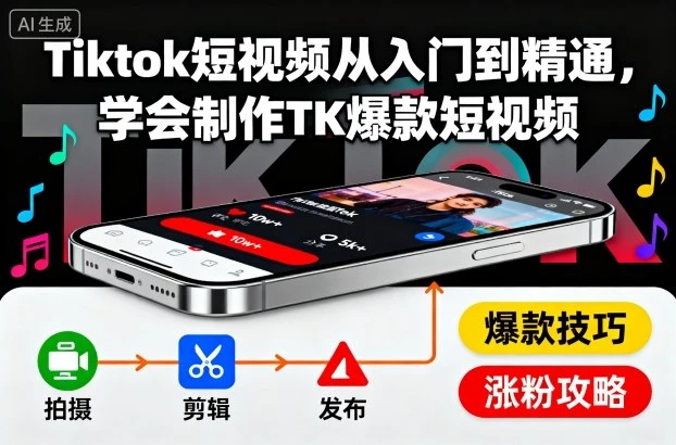 【精】Tiktok短视频从入门到精通，学会制作TK爆款短视频 | 资源下载 - 知行客网赚项目-副业赚钱-互联网创业-资源整合知行客