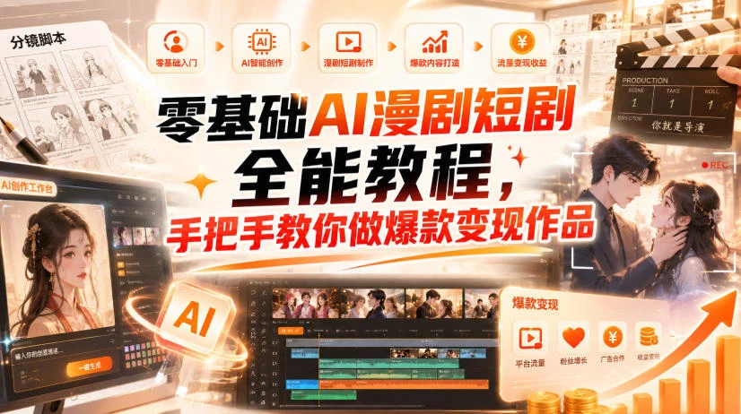 【精】零基础AI漫剧短剧全能教程，从AI智能体搭建、文案脚本分镜、多平台AI生视频、剪映精修，覆盖全题材创作，手把手教你做爆款变现作品-知行客
