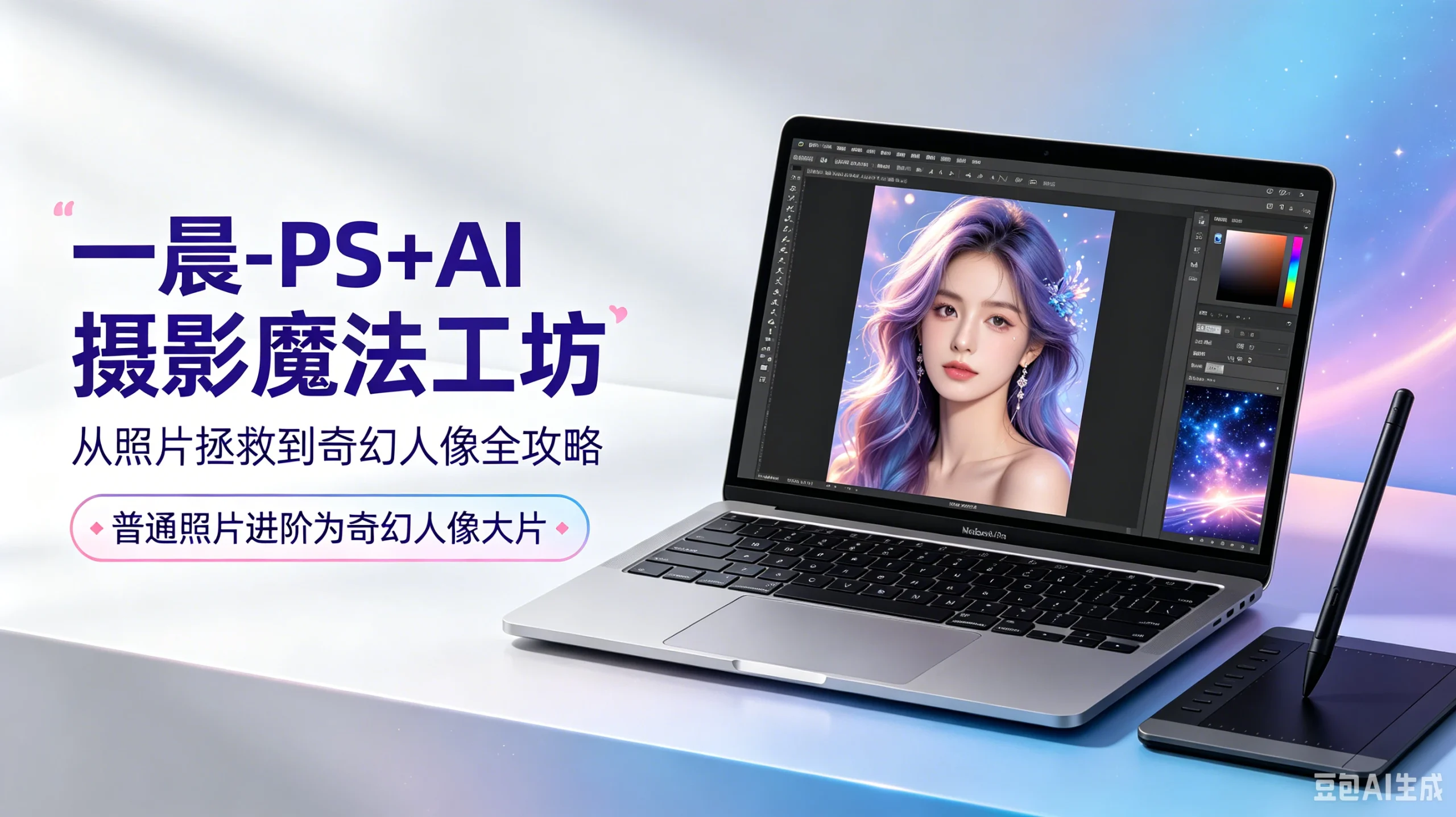 【精】一晨-PS+AI 摄影魔法工坊从照片拯救到奇幻人像全攻略-知行客