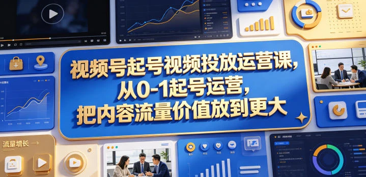 【精】视频号起号视频投放运营课，从0-1起号运营，把内容流量价值放到更大网赚项目-副业赚钱-互联网创业-资源整合知行客