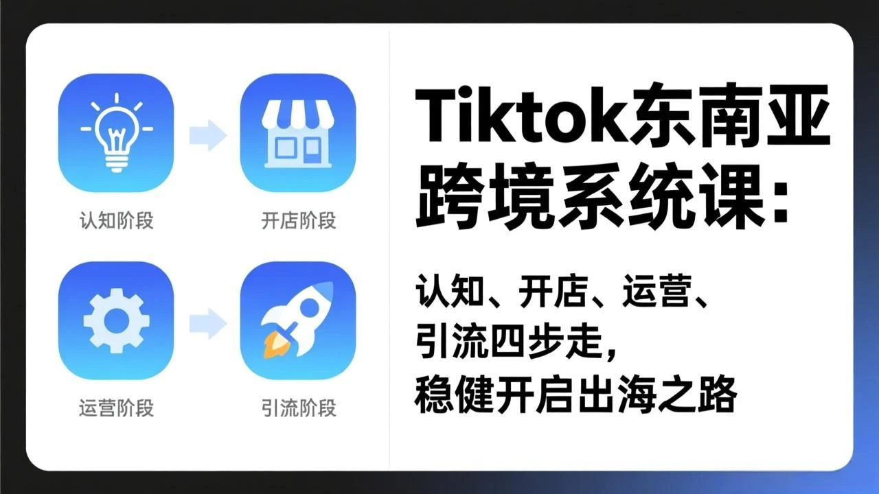 【精】TikTok东南亚跨境系统课：认知、开店、运营、引流四步走，稳健开启出海之路网赚项目-副业赚钱-互联网创业-资源整合知行客