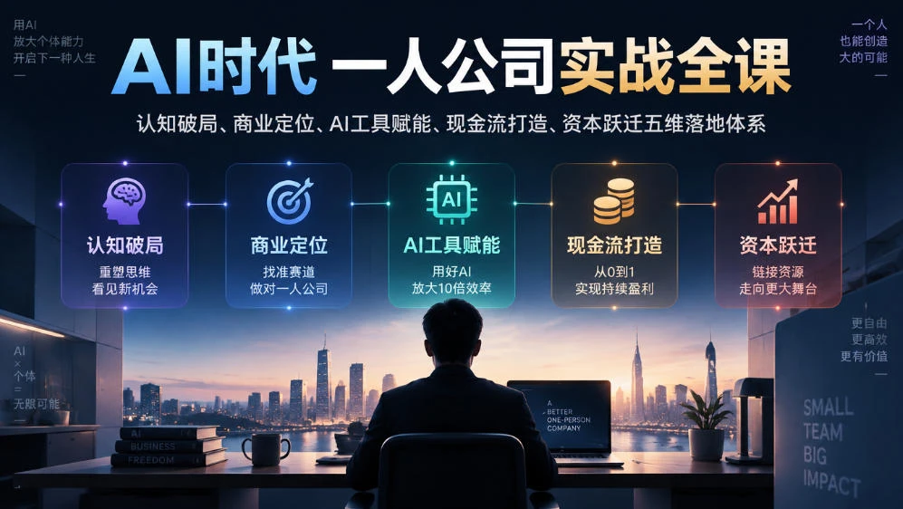 【精】AI时代一人公司实战全课｜认知破局、商业定位、AI工具赋能、现金流打造、资本跃迁五维落地体系-知行客