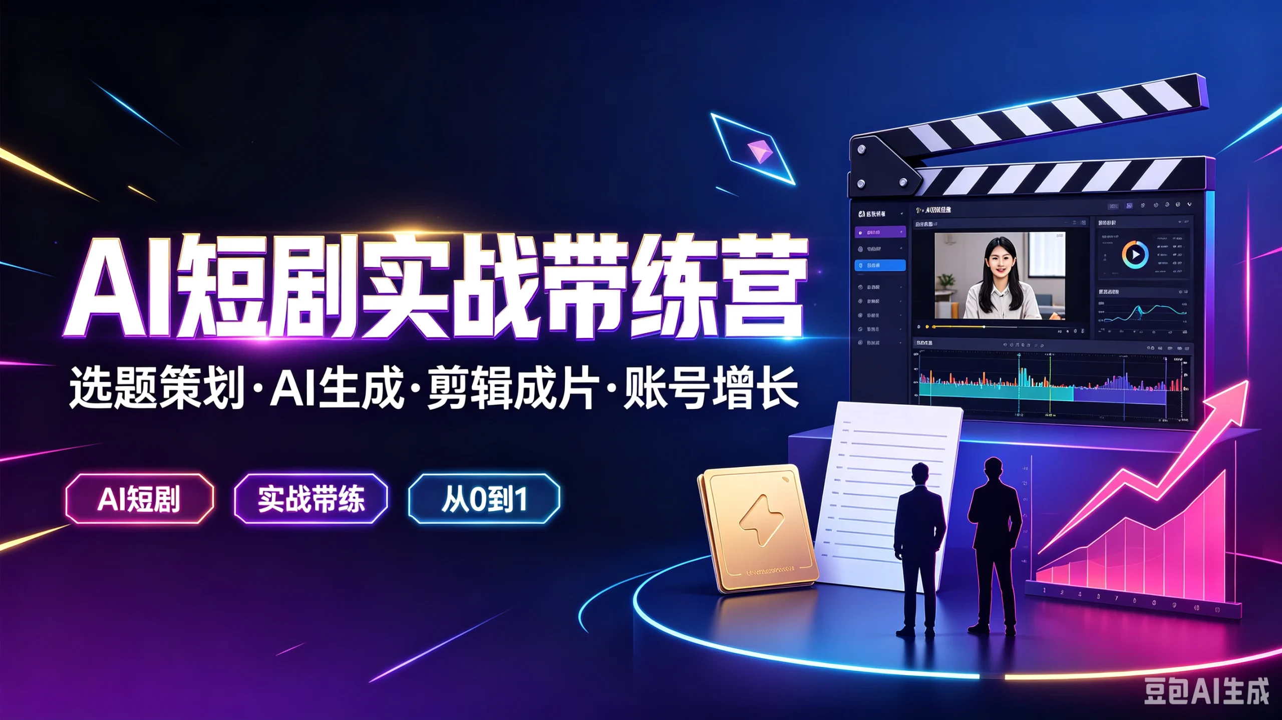 【精】AI短剧实战带练营，选题策划·AI生成·剪辑成片·账号增长，AI短剧、实战带练、从O到1-知行客